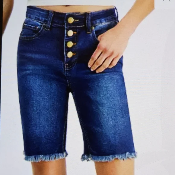 Dollhouse Blue Bermuda Shorts with Front Button Fly Detail - Picture 1 of 3